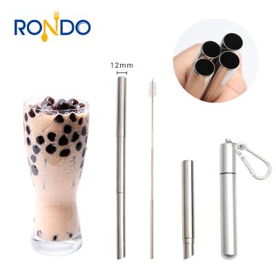 China New Design Viable Straws 12mm Stainless Steel Pearl Milk Tea Beverage Beverage Drink Juice Diagonal Telescopic Straws For Boba Tea for sale