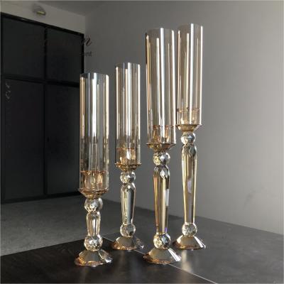 China European style wholesale wedding decor a set of 4 pieces champagne gold crystal candlestick for sale