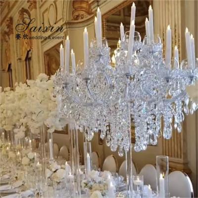 China Wedding Saixin 6PM Elegant Full Crystal Chandeliers Transparent Foot Candle Holder For Wedding Centerpieces for sale