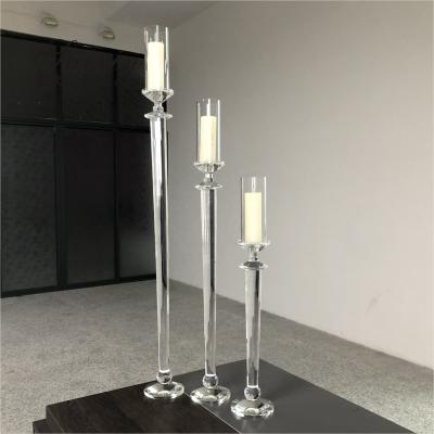 China European wholesale luxury decoration long pole table event style crystal candle holders for sale