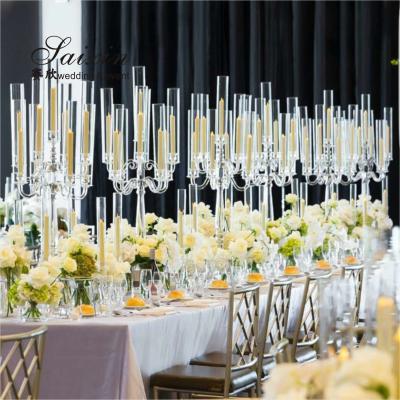 China ZT-352 Luxury 9am Wedding Centerpieces Tall Crystal Glass Cylinder Candelabras Crystal / Glass for sale