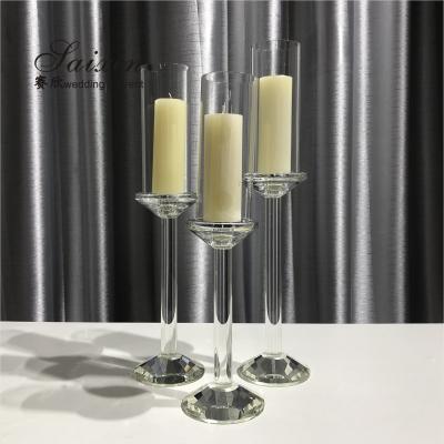 China Wholesale ZT-046 3 Pieces European Style Wedding Event Decor Set Crystal Glass Candlesticks for sale