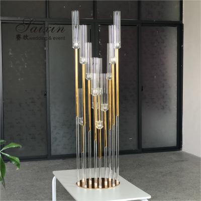 China ZT-526 Unique New Design Wedding Centerpiece Gold With Clear Crystal Splicing 12 Poles Tall Candelabras Stand for sale