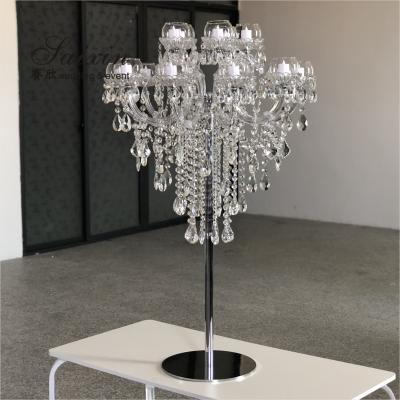 China Wedding 15 Head Luxury Crystal Beaded Candle Holder For Wedding Table Centerpieces for sale