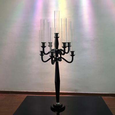 China Event Party Supplies ZT-271LB Gorgeous 9am Black Crystal Candelabra Candle Holder For Wedding Table Centerpieces for sale