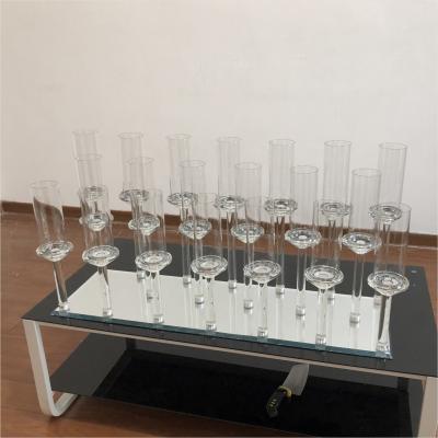 China New 20 Branches Luxury 3 Tiers Long Tall Low Crystal Pillar Candle Holder For Wedding Centerpieces for sale