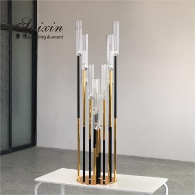 China ZT-526B New Custom Wedding Gold With Black 12 AM Tall Sleeves Candlestick Stand For Wedding Centerpieces for sale