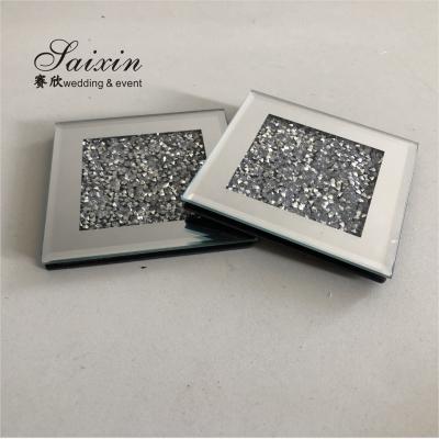 China Hot High Quality Square Crystal Diamond Mirror Factory Sale Stocked Glass Coaster for sale