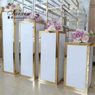 China Wedding factory wholesale gold square side white acrylic pedestal columns for wedding event for sale