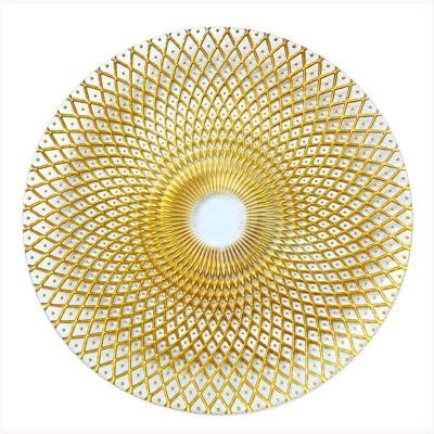 China Sustainable Wholesale Luxury Diamond Figure Gold Glass Charger Dishes For Weddings for sale