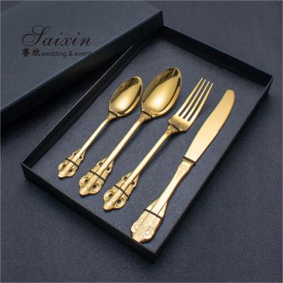 China SX-GP-012 Sustainable Vintage Stainless Steel Knife Fork Luxury Spoon 4pieces Set Cutlery For Wedding Dinner for sale