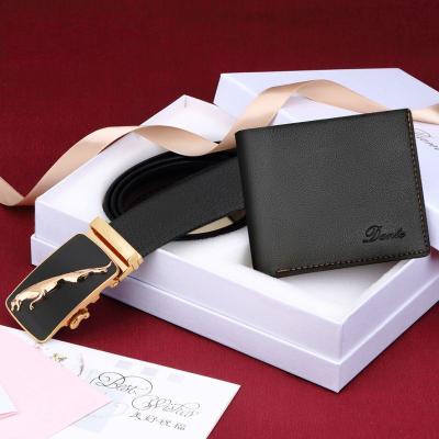 China 2021 new business hombre anti-theft cartera men's wallets short leather belt set customization for sale