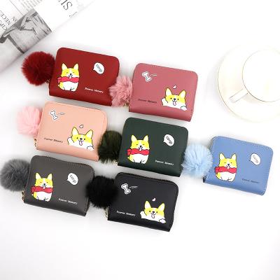 China Women's Waterproof Short Casual Short Cartoon Dog Purse Cute Zipper Bag Lady Card Wallet for sale