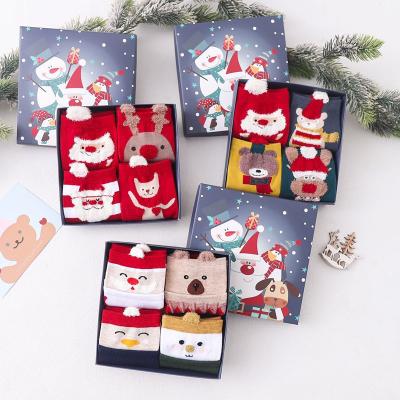 China Antibacterial Gift Custom Packing Wholesale 4 Pairs In Gift Box Women Winter Santa Merry Christmas Socks for sale