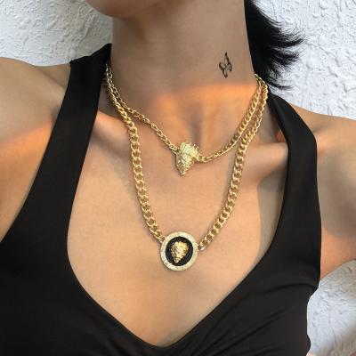 China Fashion contracted new sale retro style luo lion head western crown alloy pairs pendant necklace for women girls for sale