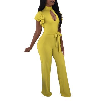 China New Summer Women's Breathable Spring Lotus Leaf Sleeve Hollow Out High-waist Overalls Wide-Leg Wide-Leg Pants Breathable Comic Pants for sale