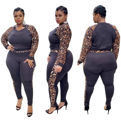 China New Breathable Leopard Print Fashion Casual Simple Solid Color Plus Size Two-piece Female for sale