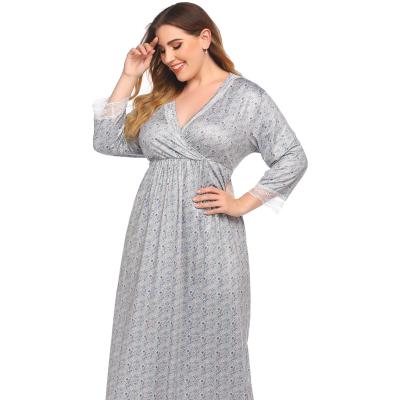 China Plus Size Lace Nightgown Border Large Size Pajamas With Milk Silk Print Nightgown Loose Pajamas for sale