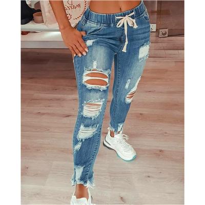 China 2021 European and American women's jeans slim holes slim diet women's jeans viable pants for sale