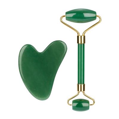 China True Face Lift OEM Natural Green Jade Roller Stone Massager With Guasha Kits for sale