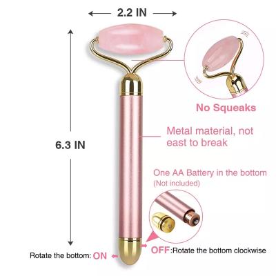 China Pink Vibrating Jade Roller Electric Crystal Face Massager Tool Natural Jade Facial Roller Face Lift for sale