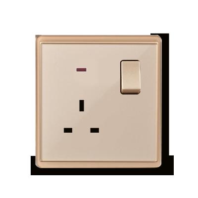 China UK Residential/Multipurpose Switch Socket One Open 13A 3 Pin Square Gold Acrylic Wall Socket For Indoor House for sale