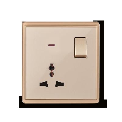 China Multi Functional Socket 3 Pin Hole 10A Wall Switch Residential/General Purpose Golden Multi Functional Switch Socket With Light Weight British Standard Plugs And Sockets for sale