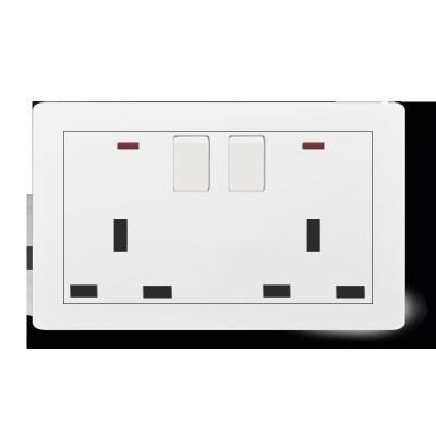 China British Standard Residential Two Wall 13A / General Purpose White Electric Double Open Socket With Light for sale