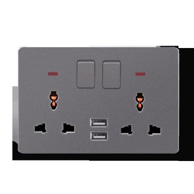 China Residential / General Purpose Modern Wall Switches And Sockets Two Open 13A UK Gray With Two Position Multifunction With USB for sale