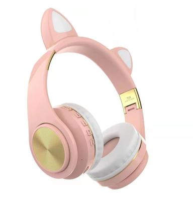 China Pink On-ear Stereo For Girls Christmas Gift Wireless Stereo Headset Headset Cat Ear Glowing Wireless Earphone for sale