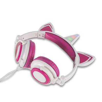 China Cheap Circumaural For Promotion Children Wired LED Head Mounted Pink Unicorn Design Listen To Music Cute Unicorn Headphone for sale