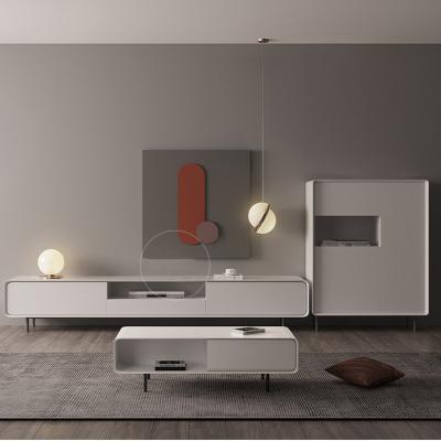 China (Other) Italian light luxury adjustable TV cabinet coffee table combination set modern minimalist Nordic living room iron foot floor cabinet for sale