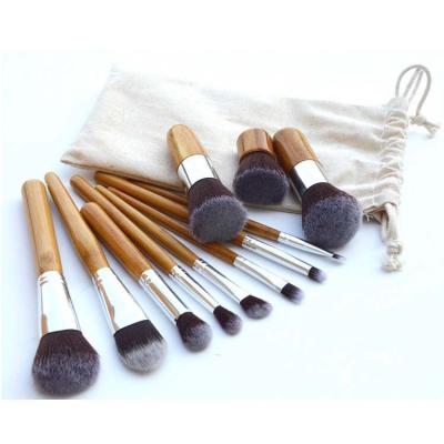 China Angular Blush Bamboo 11 Pcs Logo Free Samples Custom Makeup Brush Set Private Label Makeup Brushes With Bag for sale