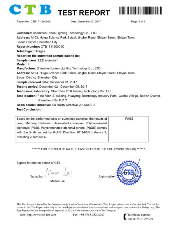 RoHS - Shenzhen Lvsen Lighting Technology Co., Ltd.