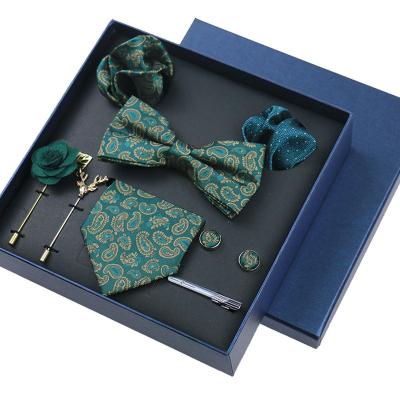 China Agriculture 8pcs Tie Gift Set Floral Paisley Men Bow Tie Sets Wholesale Tie And Hanky Sets With Brooches Cuff links Accessories For Wedding for sale