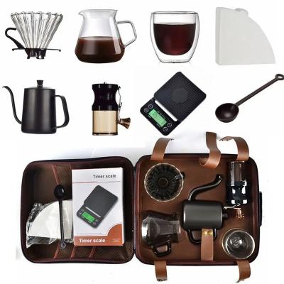 China Agriculture Wholesale Coffee Maker Gift Set Dripper Server Grinder Scale Coffee Kit with Timer Travel Bag for sale