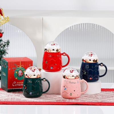 China Agriculture Redeco Customized Unique Large Capacity Water Santa Cup With Lid Embossed Mug Ceramic Christmas Mugs For Home Gifts for sale