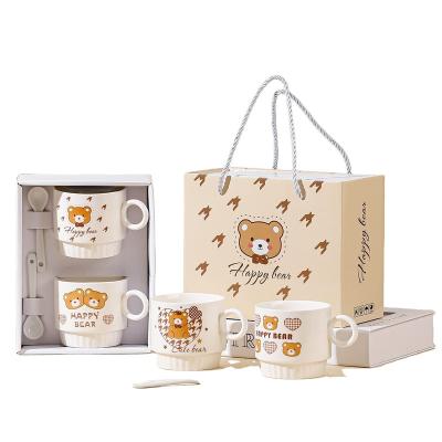 China Agriculture Cartoon bear mug couple pair cup high appearance level with hand gift ceramic cup activity gift can print logo for sale