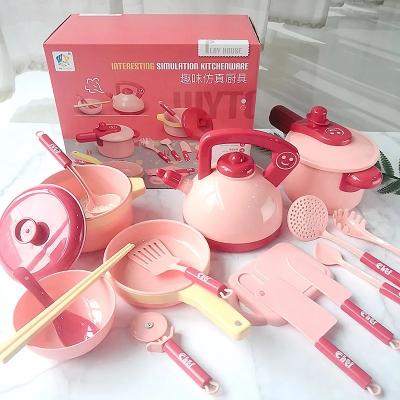 China Agriculture Wholesale Plastic Kitchen toys for kids pretend role play game plastic cookware set simulation kitchen utensils toys 16pcs for sale