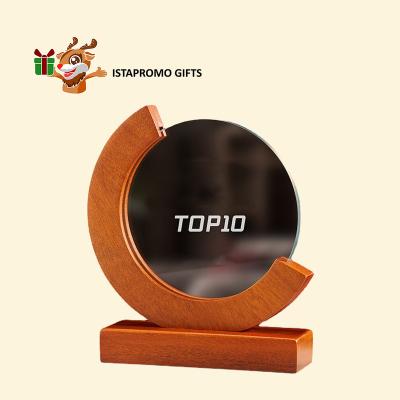 China Japan iStapromo Gifts Personalized wood round trophy award Customized High Quality Gold Award Crystal Cup Wooden Trophy for sale