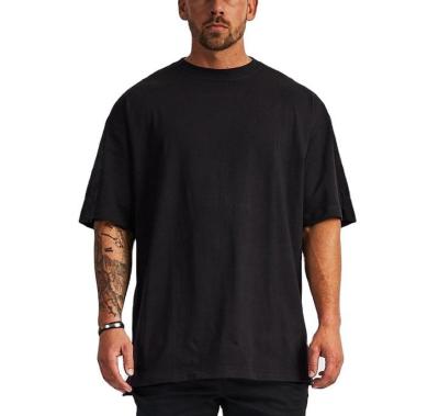 China Anti-wrinkle Custom logo streetwear heavy weight t-shirt printing black cotton heavyweight drop shoulder thick blank tshirt for sale