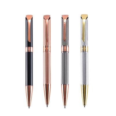 China Agriculture SHULI Boligrafos 1.0mm Black Rose Gold Business Gift Metal Ballpoint Pen Carved Design Copper Pole Ball Pen With Customized Logo for sale