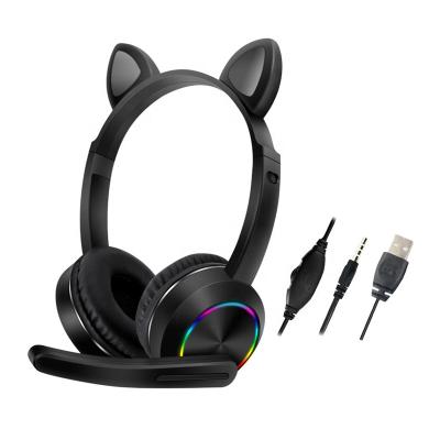 China Earphone Cable Earphone With Microphone Cute Gaming Earphone Led Cat Ear Hedphone For Computer Light Mobile Phone Girls for sale