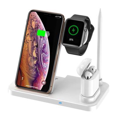 China 2021 Amazon Hot Selling Mobile Phone/Earphone/Watch For Qi Cell Phone Mobile Phone Smart Watch Chargers 4 in 1 Wireless Charger for sale