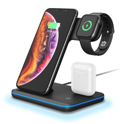 China 2021 15w QI wireless charger factory sale portable Qi standard chargers for mobile phone 3 in 1 15W wireless charger for sale