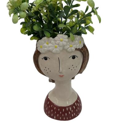 China Modern Cute Ceramic Human Flower Pot With Faces Succulent Pot For Home Planter Home Garden Decoration Glazed+glaze Hand Painted for sale