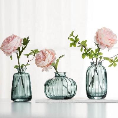 China Home Decor Mini Retro Clear Glass Vase Wedding Hydroponic Round Thick Transparent Modern Crystal Glass Flower Vase Set for Flowers for sale