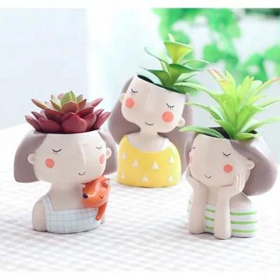 China Cute Resin Winking Girl Home Planter Head Planters Face Resin Pot Vase Planter Plant Pots With Faces Resin Girl Vase for sale