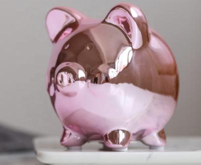 China Cute Reusable Ceramic Cion Bank Money Bank Plating Piggy Bank For Kid Gift For Home Decor for sale