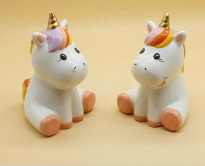 China Modern Cute White Kids Novelty Unicorn Money Bank Ceramic Unicorn and Cat Design Money Box Perfect for Keeping Cash for sale